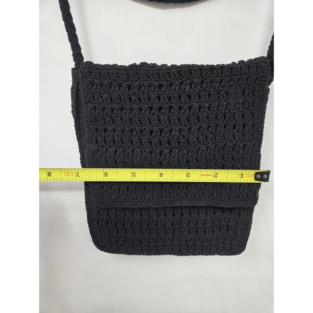 Kathie‎ Lee Collection Crocheted Black Purse Hippie Boho Black Shoulder Bag VTG